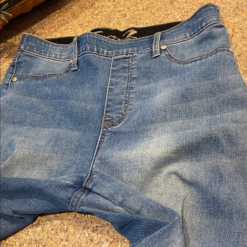 Seven7 Seamless Pull On Skinny Blue Jeans L/G MUSTY Faux Front Pockets No Zipper - Picture 6 of 16